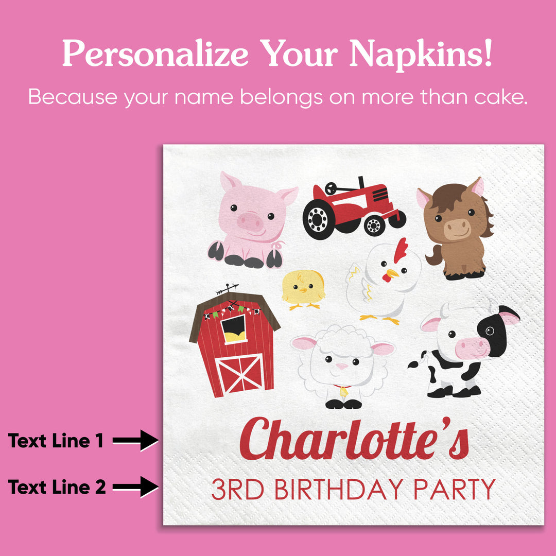 Custom Text Napkins - Farm Animals