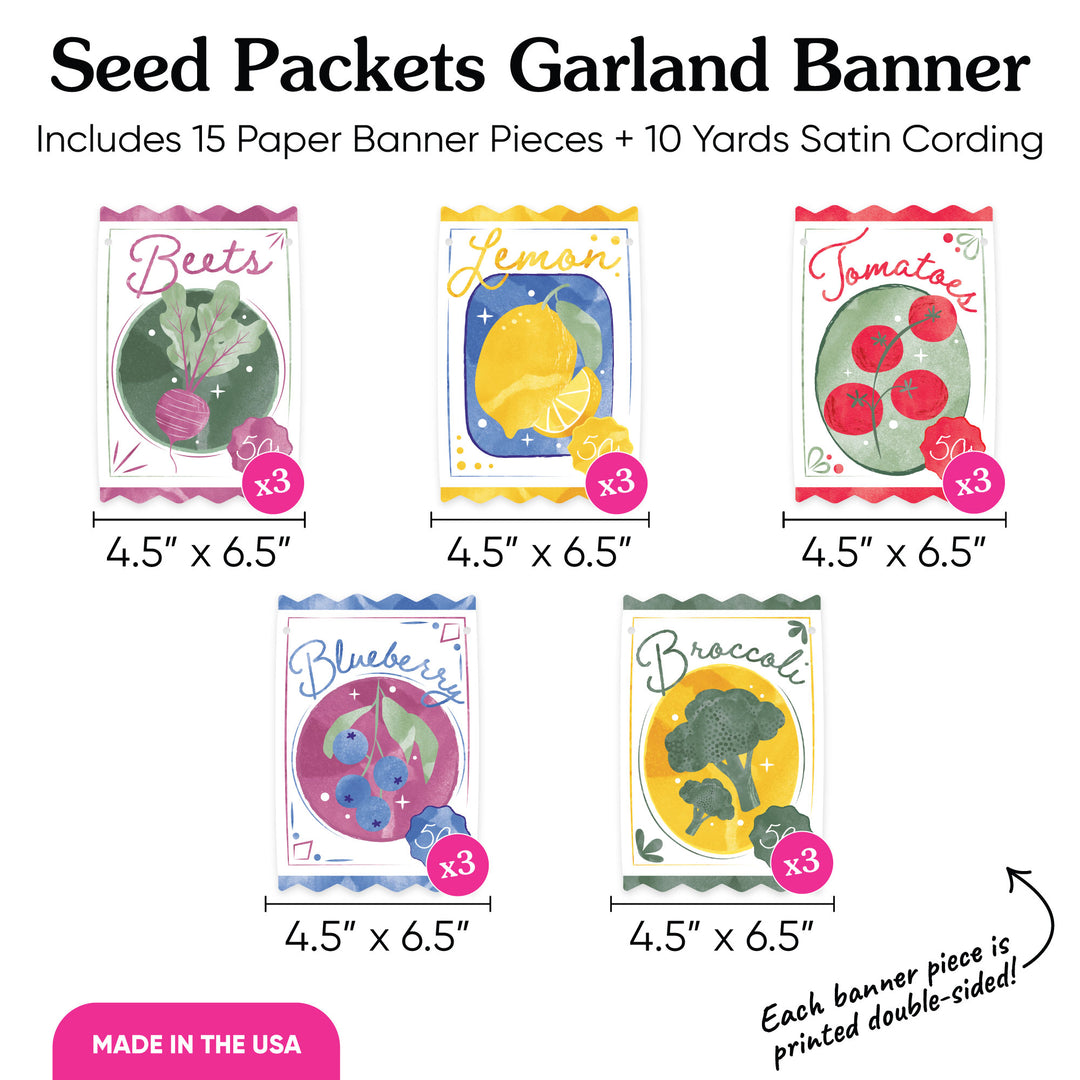 Farmers Market Seed Packets Garland Banner - 15 Pc