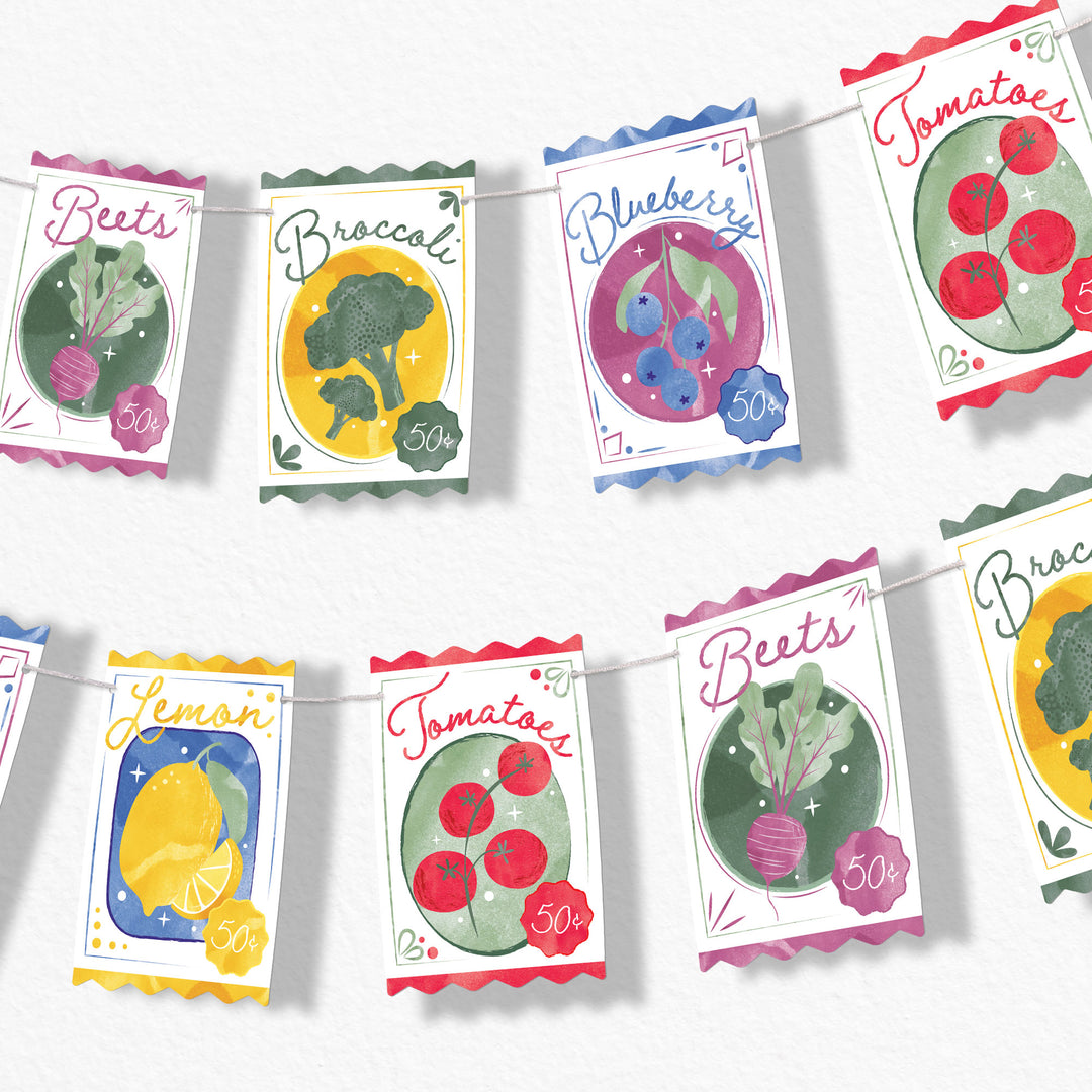 Farmers Market Seed Packets Garland Banner - 15 Pc