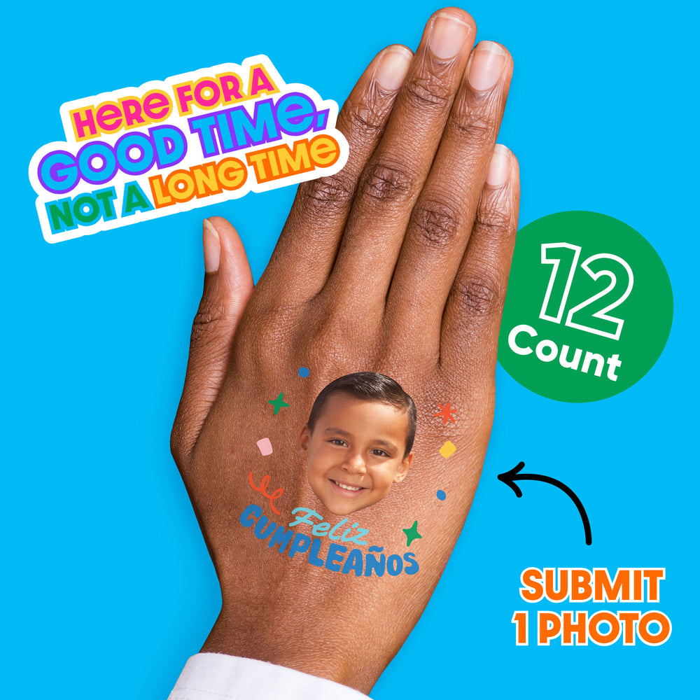 Custom Feliz Cumpleanos Temporary Tattoos - 12 Ct