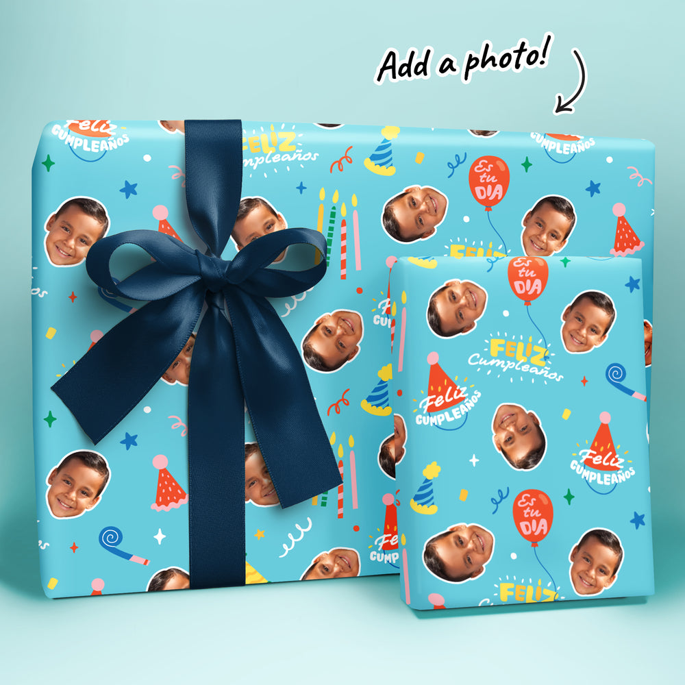 custom Feliz Cumpleanos wrapping paper fun face