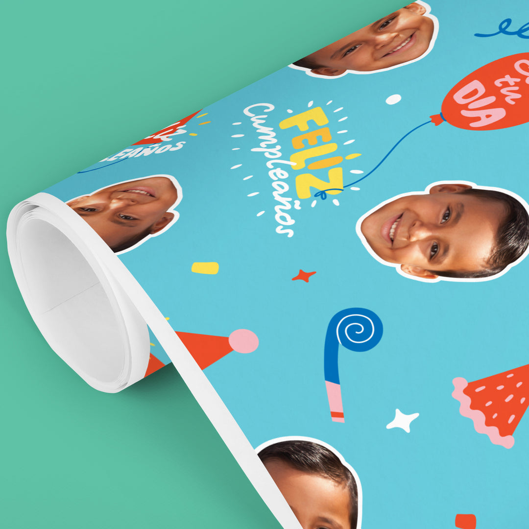 custom Feliz Cumpleanos wrapping paper fun face