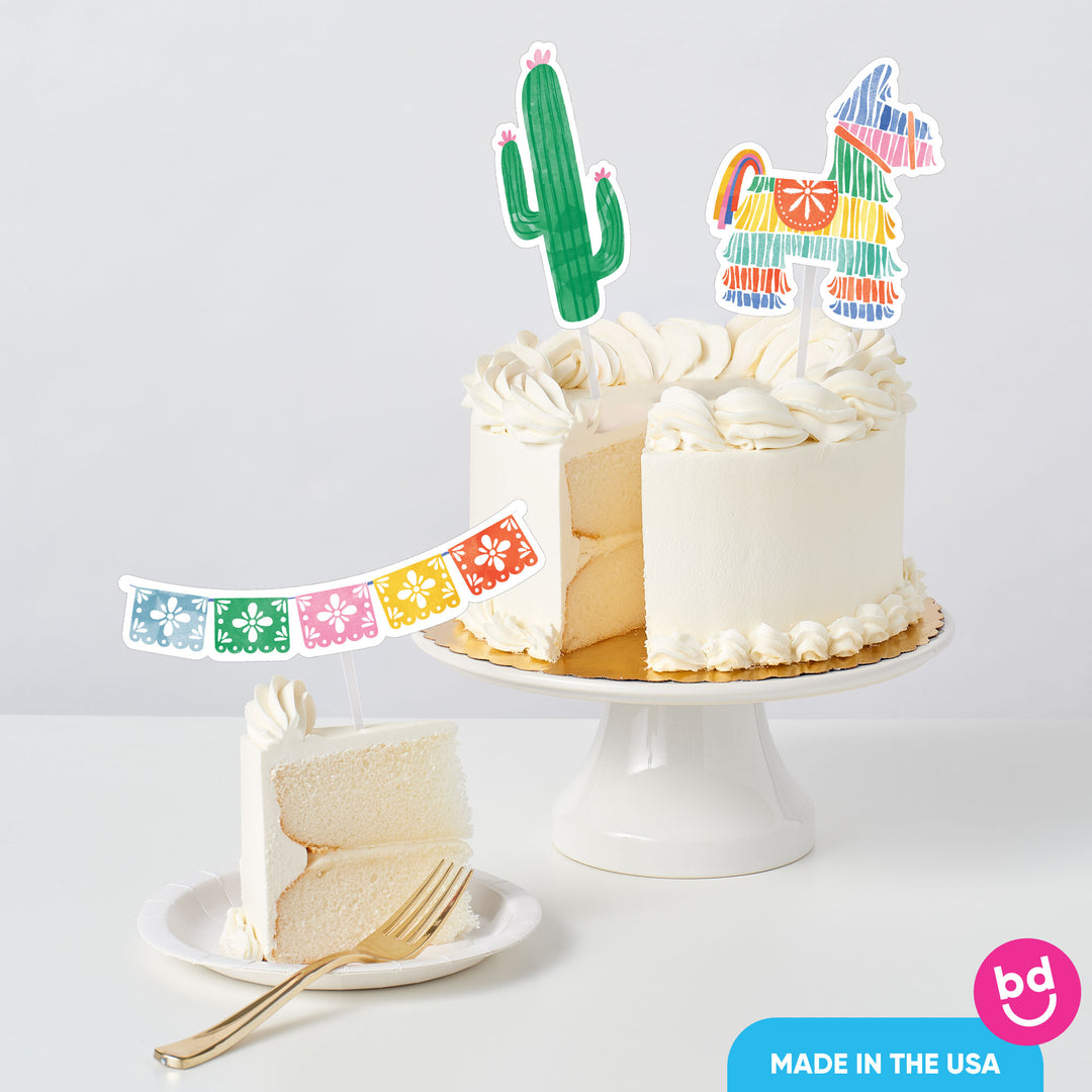 Mexican themed party cake with fiesta toppers