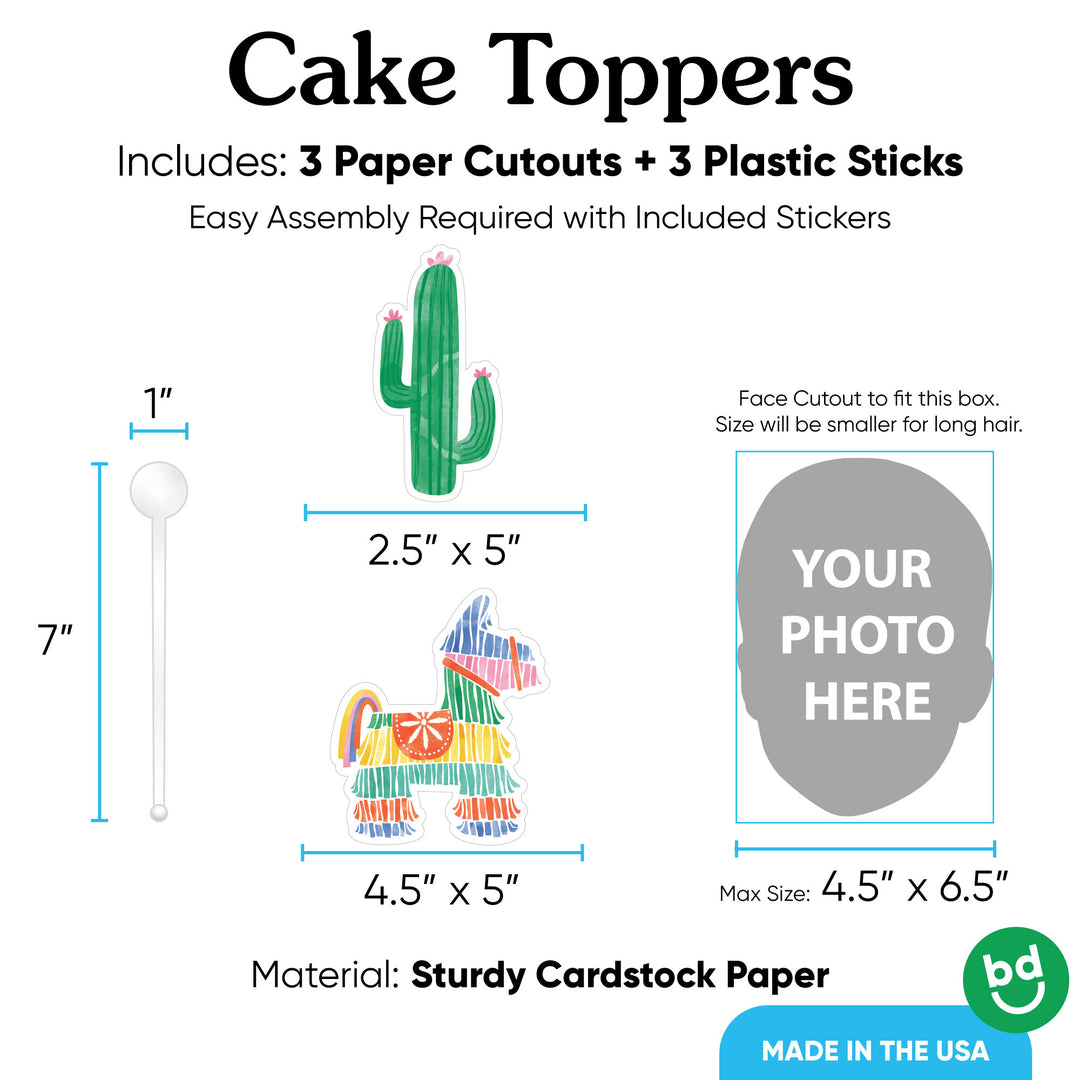 3 piece fiesta cake topper set with sticks included