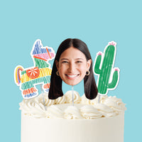Fiesta cake topper with photo face piñata and cactus