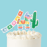 fiesta cake toppers 3 piece set on colorful cake