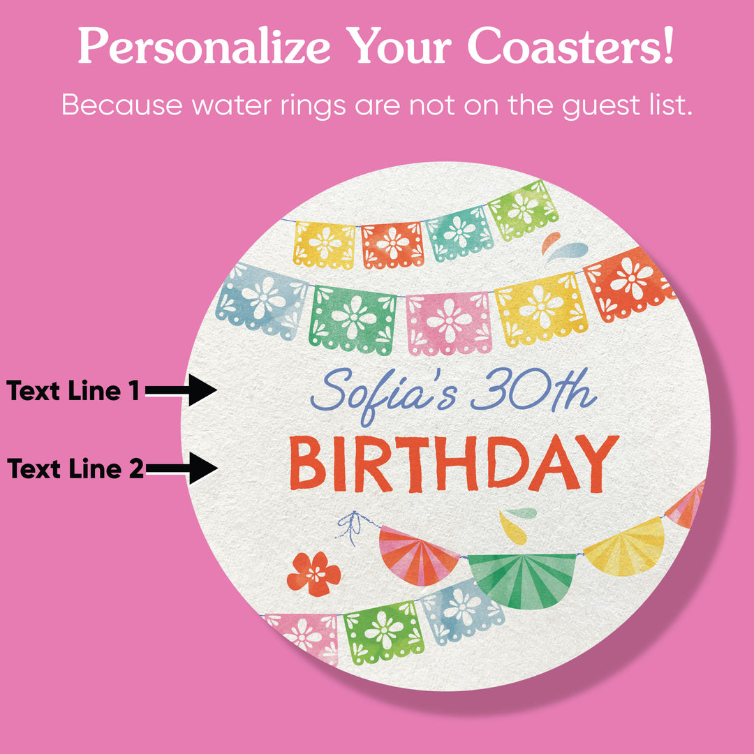 Personalized fiesta drink coasters set
