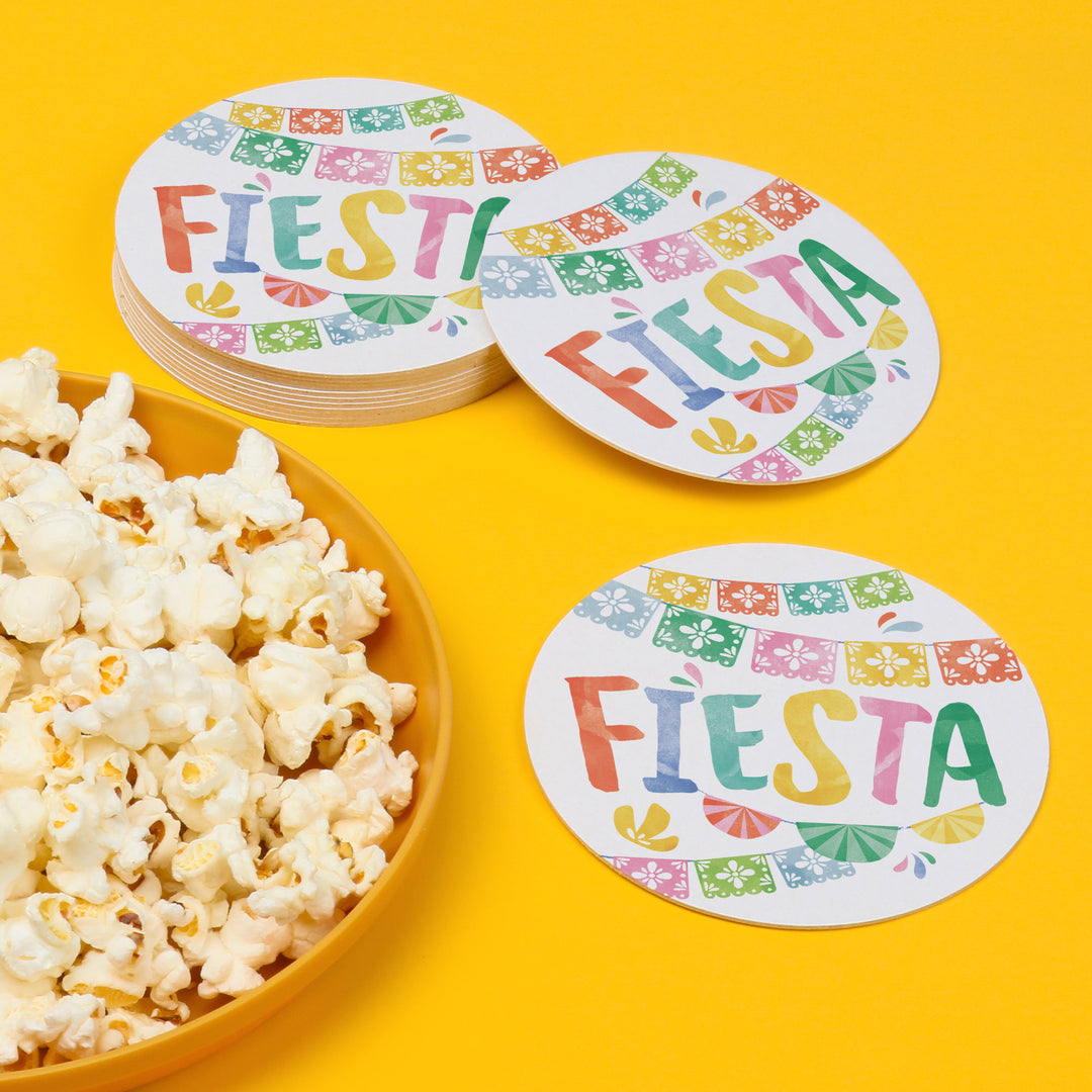 Fiesta party table styled with drink coasters