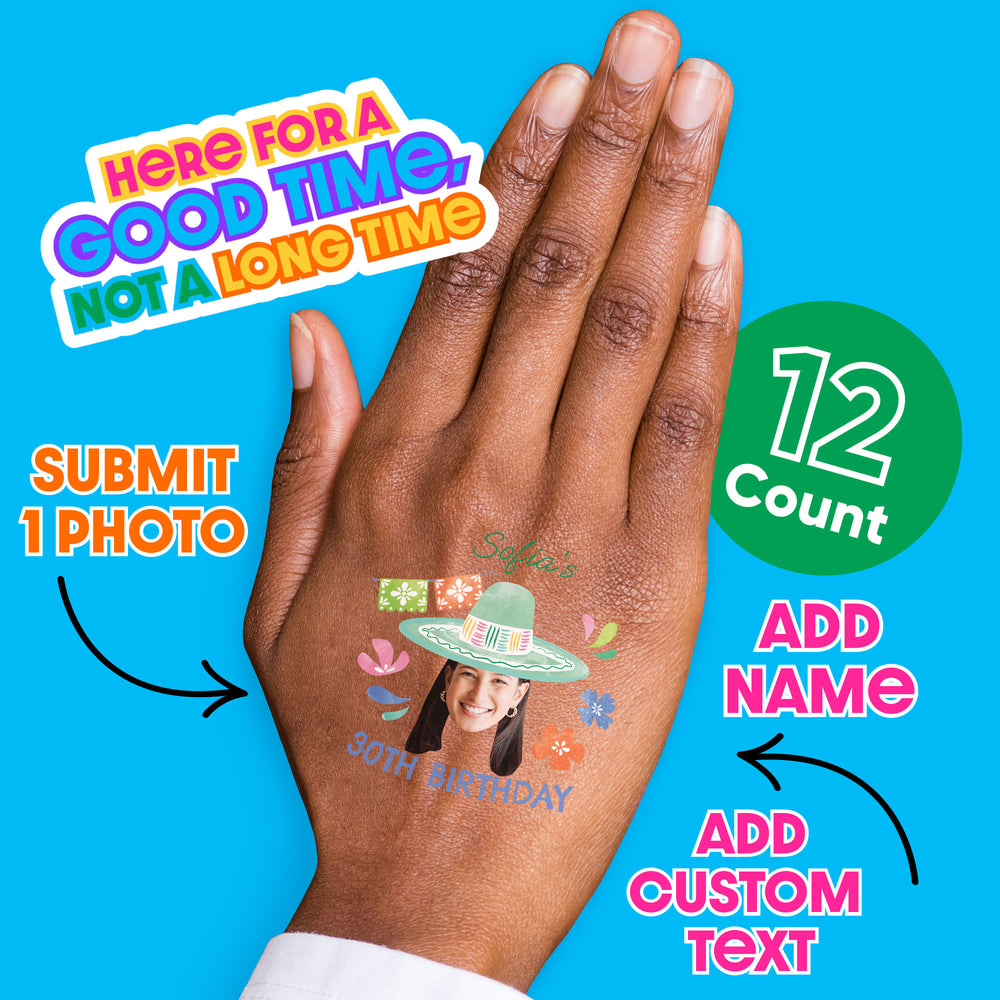 Custom Face Fiesta Temporary Tattoos - 12 Ct