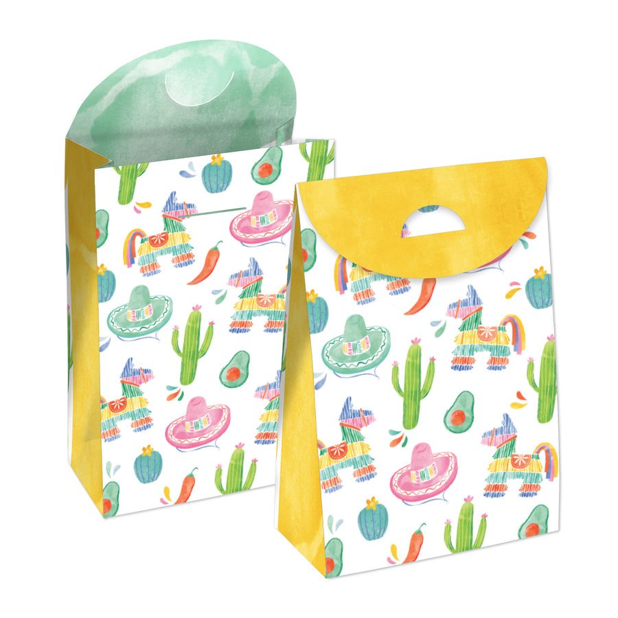 Fiesta favor bag front design with pinata and cactus