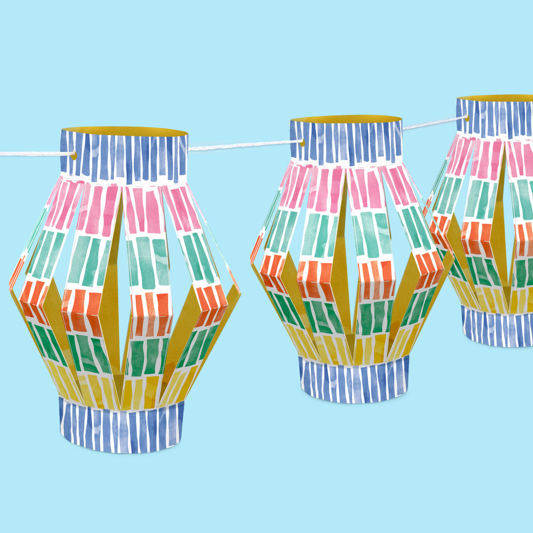 Fiesta hanging paper lanterns assembled