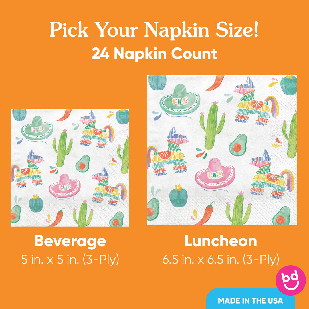 Beverage or Luncheon napkins with cactus and piñata design