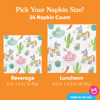 Beverage or Luncheon napkins with cactus and piñata design