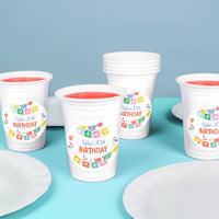 Custom fiesta party cups with stickers applied