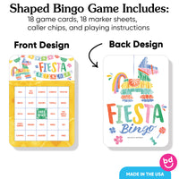 Shaped Bingo Game with front and back designs, including 'Fiesta Bingo' text and colorful elements.