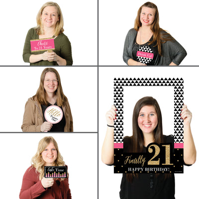 Finally 21 Girl - Birthday Party Selfie Photo Booth Picture Frame & Props - Printed on Sturdy Material