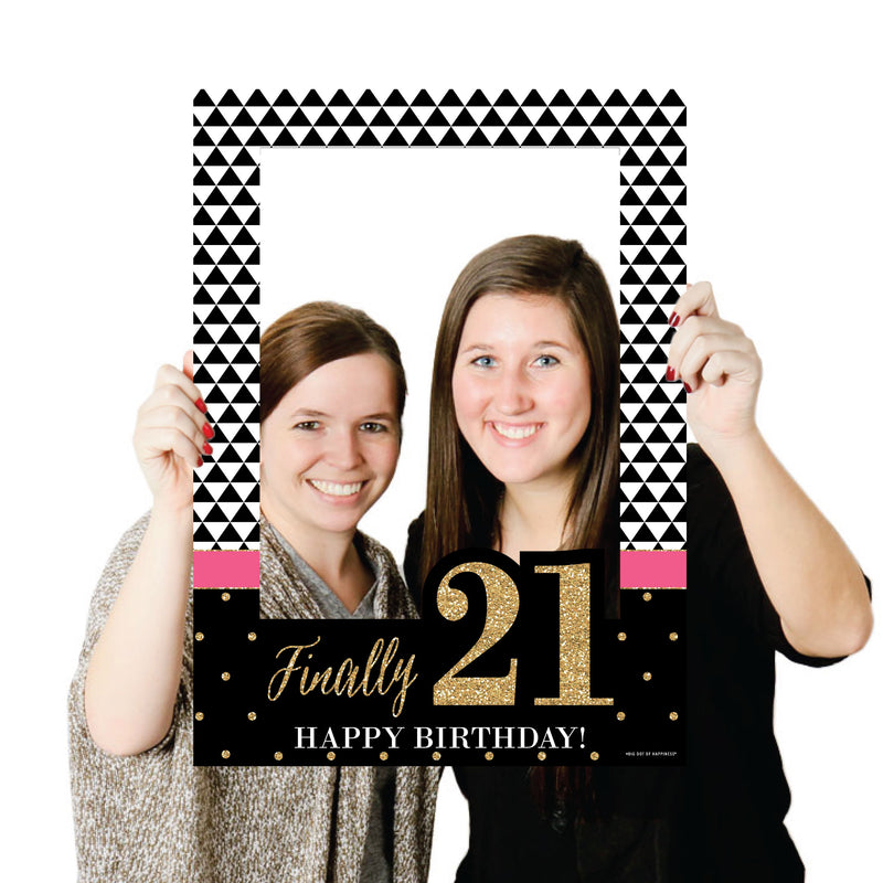 Finally 21 Girl - Birthday Party Selfie Photo Booth Picture Frame & Props - Printed on Sturdy Material