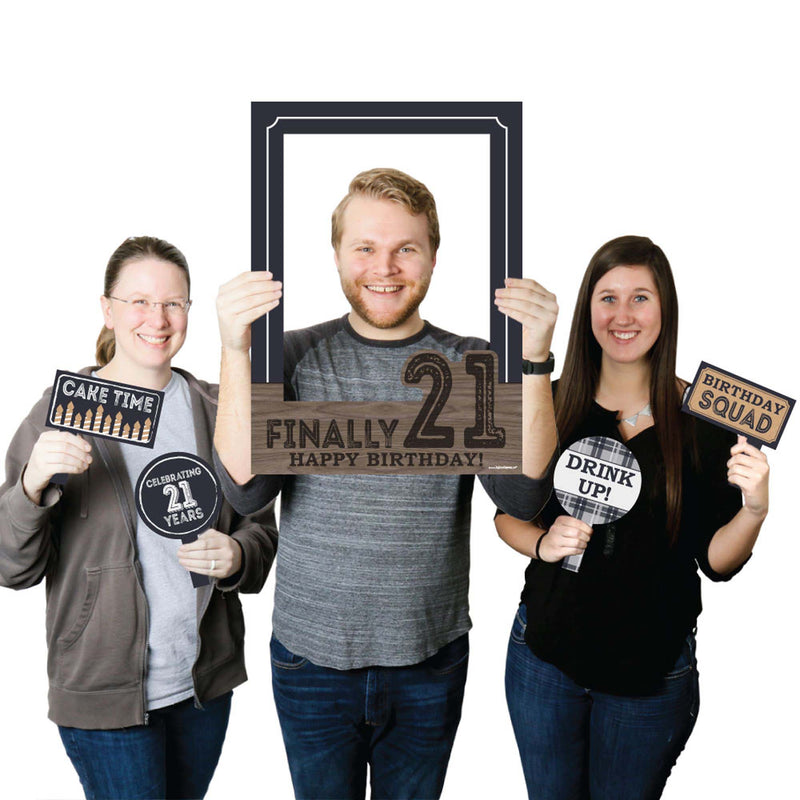 Finally 21 - Birthday Party Selfie Photo Booth Picture Frame & Props - Printed on Sturdy Material