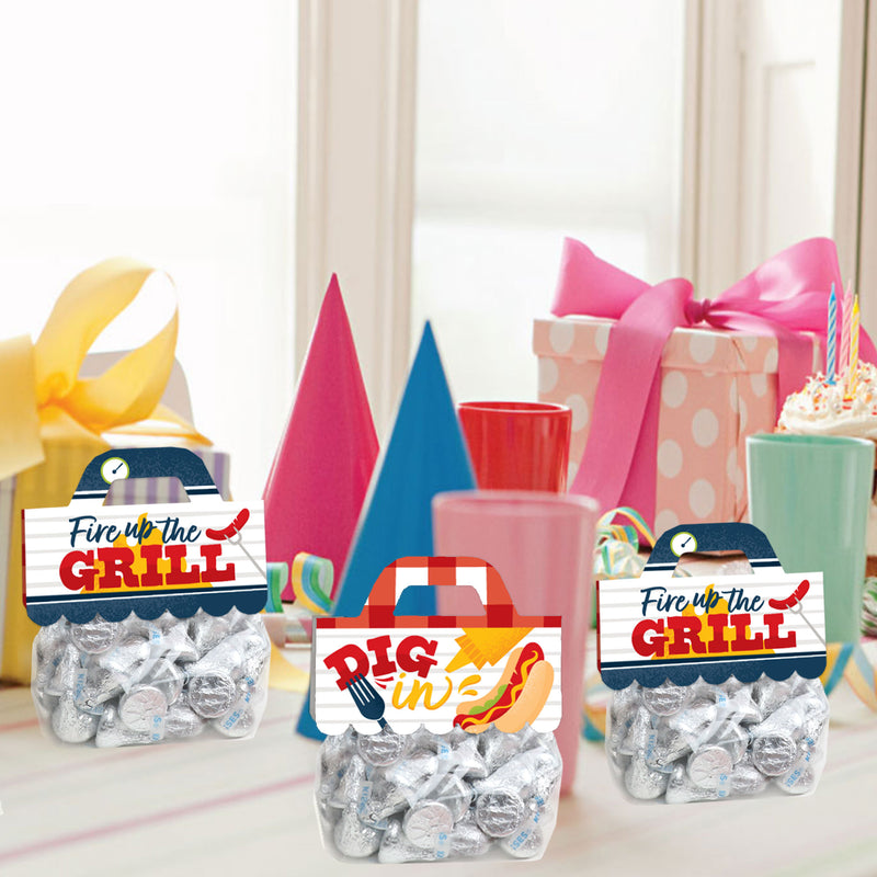 Fire Up the Grill - DIY Summer BBQ Picnic Party Clear Goodie Favor Bag Labels - Candy Bags with Toppers - Set of 24