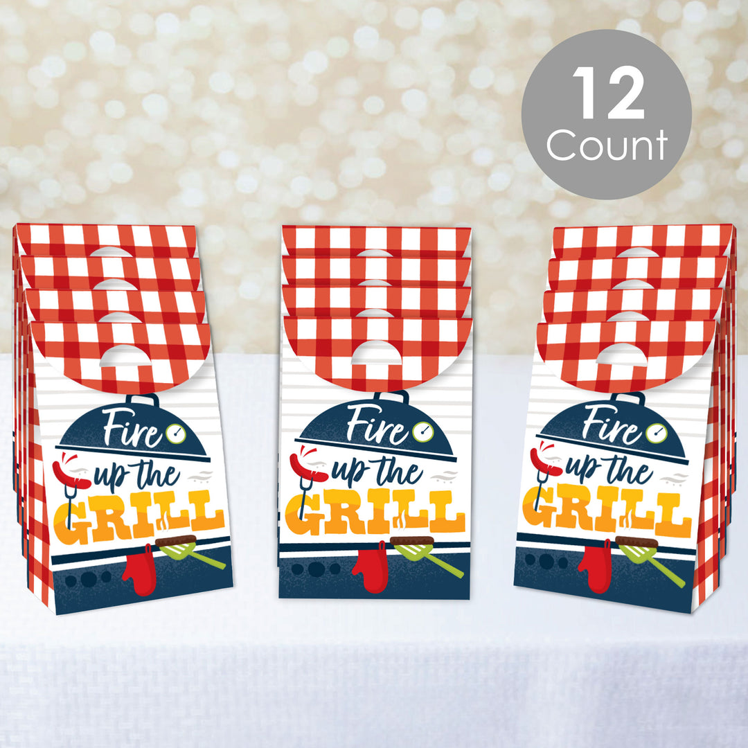 Fire Up the Grill - Summer BBQ Picnic Gift Favor Bags - Party Goodie Boxes - Set of 12
