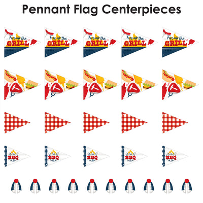 Fire Up the Grill - Triangle Summer BBQ Picnic Party Photo Props - Pennant Flag Centerpieces - Set of 20