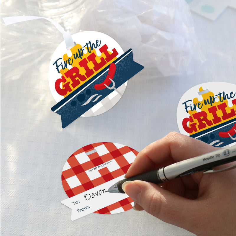 Fire Up the Grill - Summer BBQ Picnic Party Clear Goodie Favor Bags - Treat Bags With Tags - Set of 12