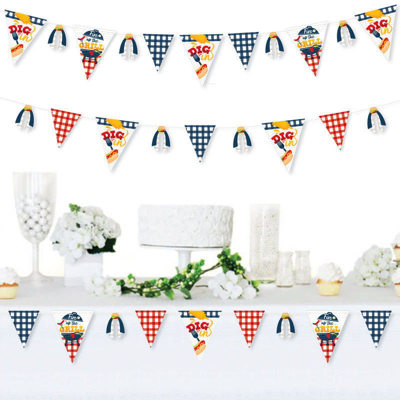 Fire Up the Grill - DIY Summer BBQ Picnic Party Pennant Garland Decoration - Triangle Banner - 30 Pieces