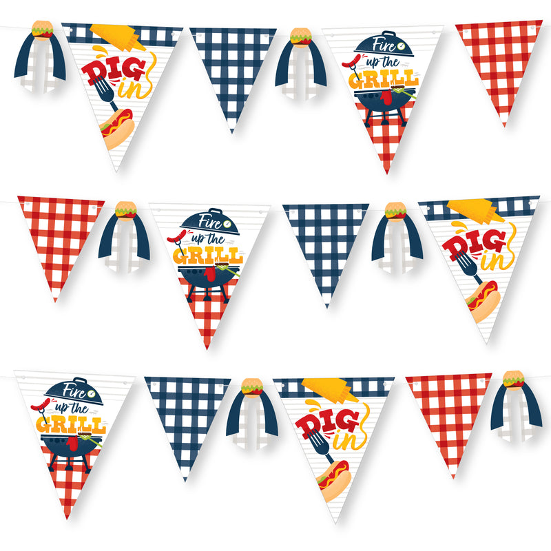 Fire Up the Grill - DIY Summer BBQ Picnic Party Pennant Garland Decoration - Triangle Banner - 30 Pieces