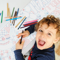 Kids coloring patriotic table runner at 4th of July party