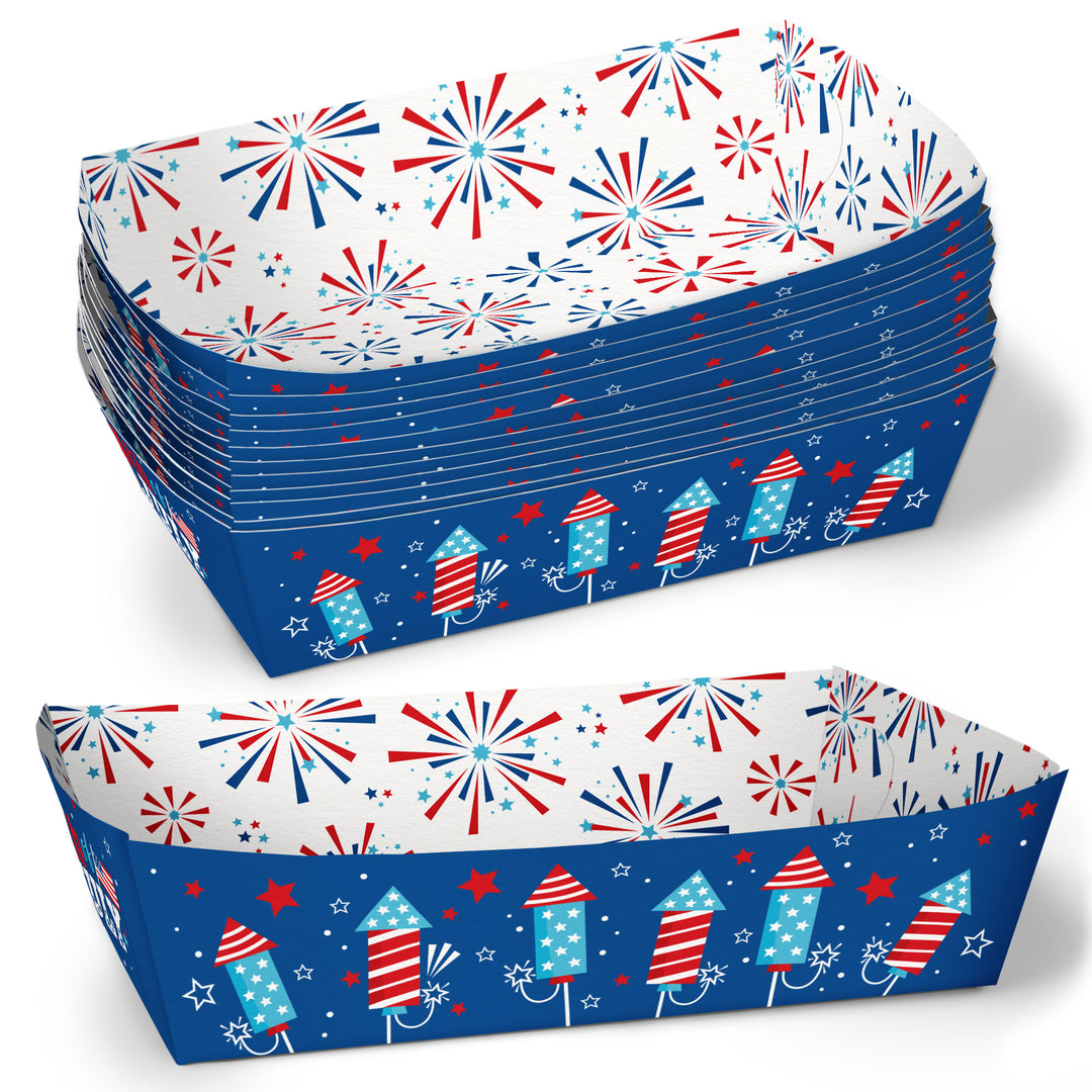 Firecracker 4th of July paper food trays patriotic serving trays
