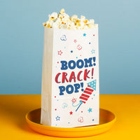 Colorful fireworks popcorn bag design close up detail