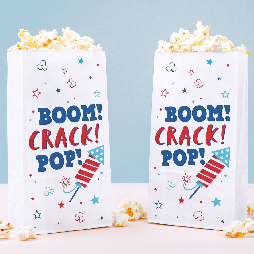Firecracker popcorn bags Boom Crack Pop patriotic treat bags