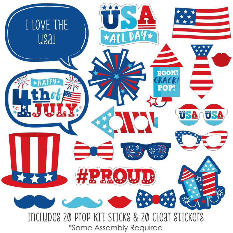 Firecracker 4th of July - Red, White and Royal Blue Party Photo Booth Props Kit - 20 Count