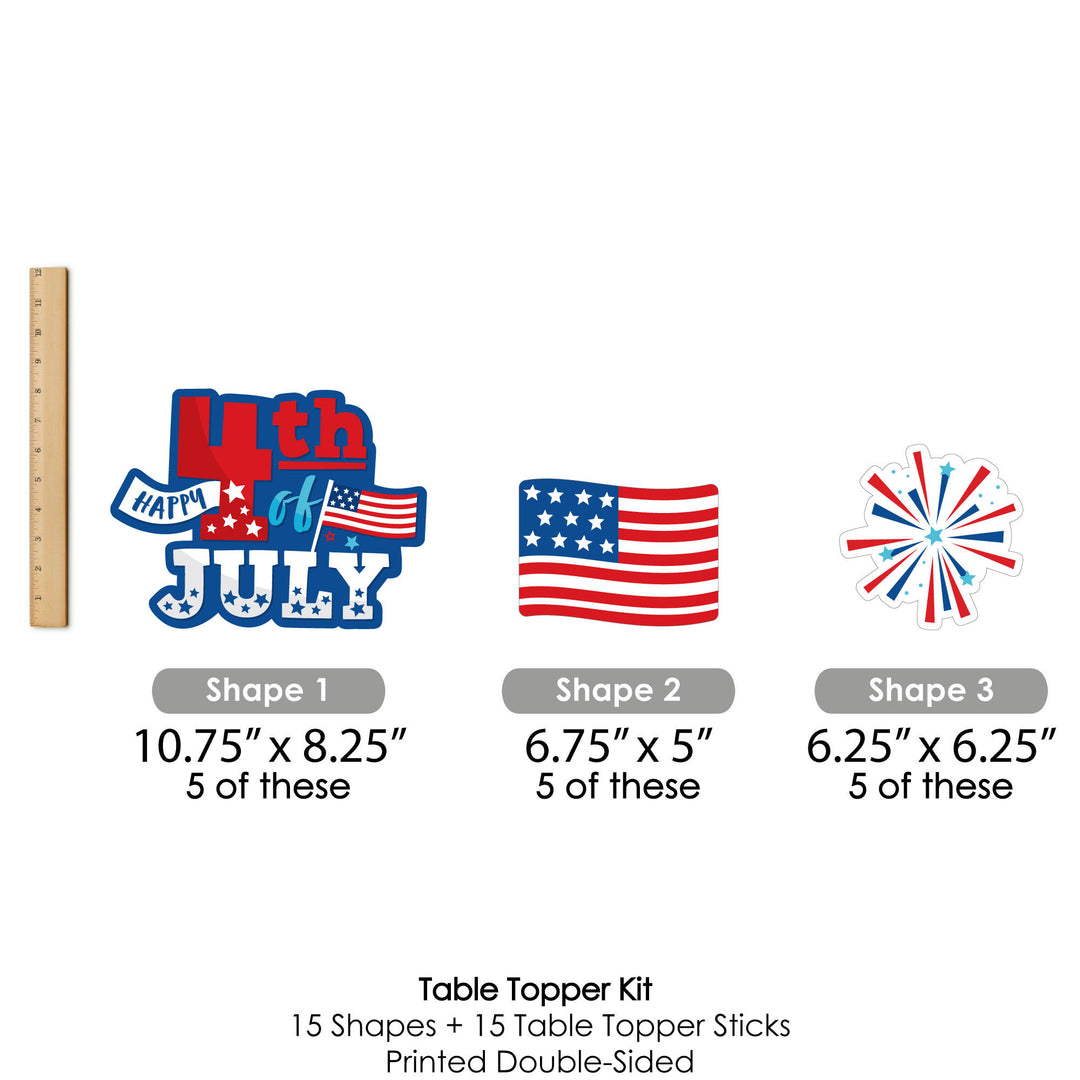 Firecracker 4th of July - Red, White and Royal Blue Party Centerpiece Sticks - Table Toppers - Set of 15