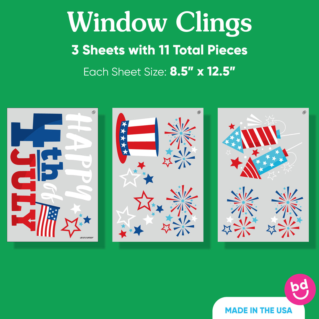 Window cling sheet layout with multiple patriotic decals