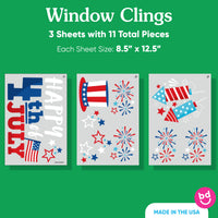 Window cling sheet layout with multiple patriotic decals