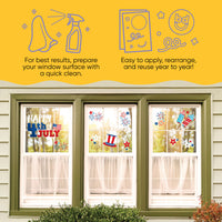 Patriotic window display with reusable 4th of July clings