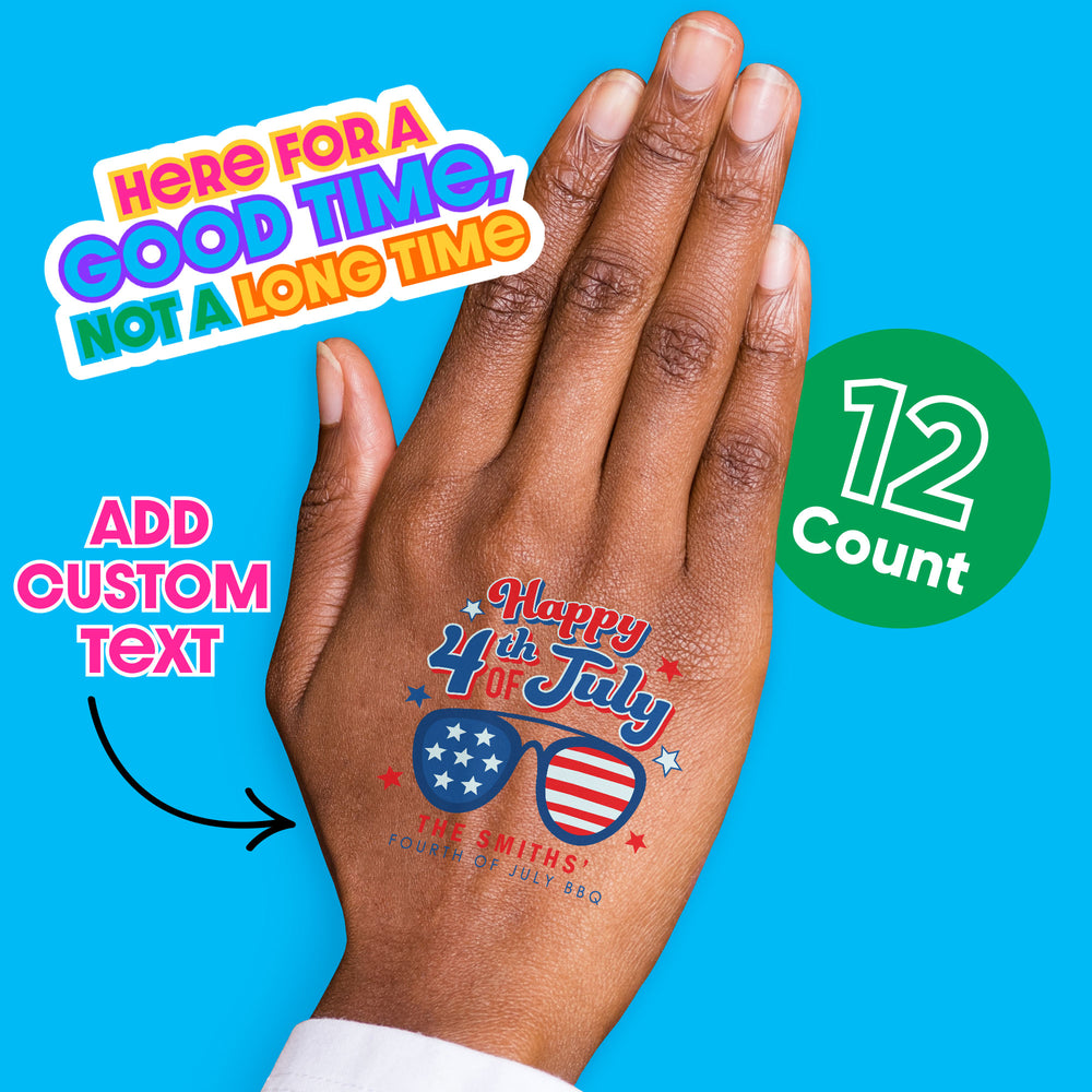 Custom Text 4th of July Tattoos - 12 Ct