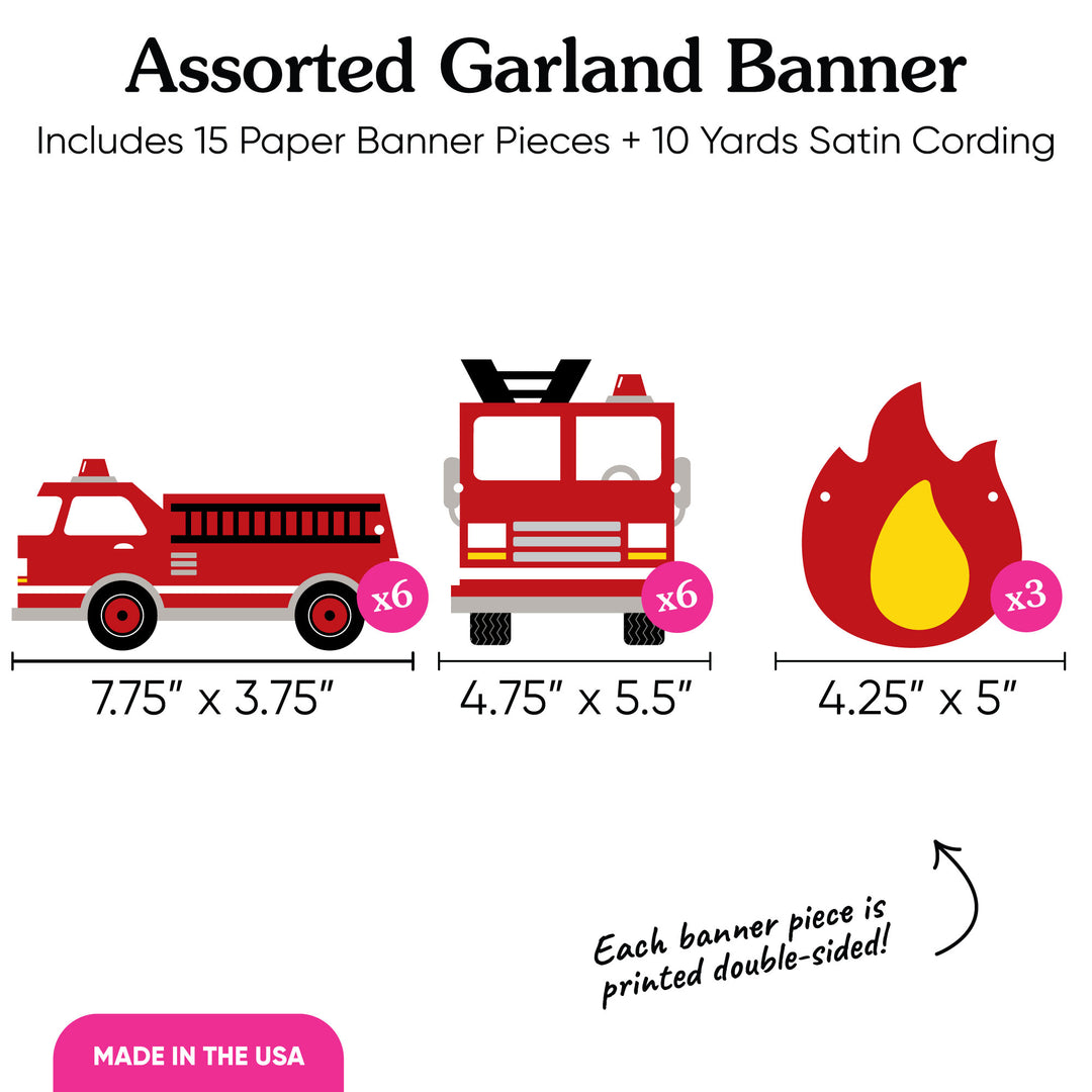 Assorted Garland Banner with fire truck and flame designs on a white background