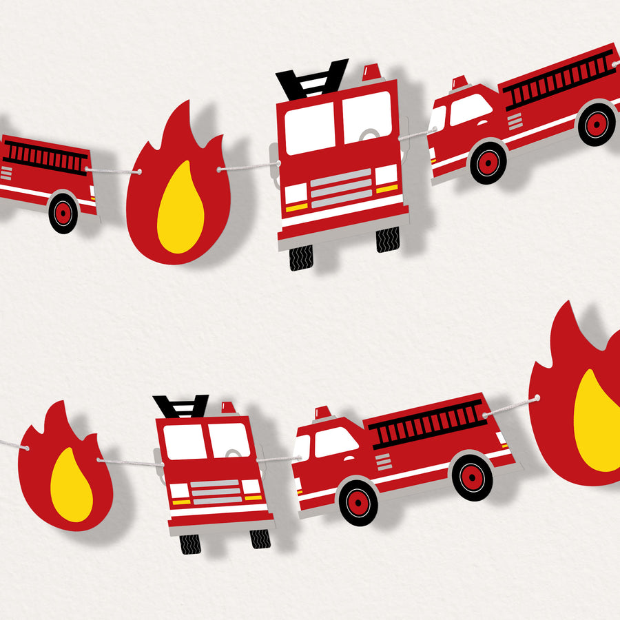 Fired Up Fire Truck garland banner with fire engine shapes