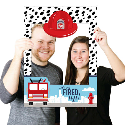 Fired Up Fire Truck - Firefighter Baby Shower or Birthday Party Photo Booth Picture Frame & Props - Printed on Sturdy Material