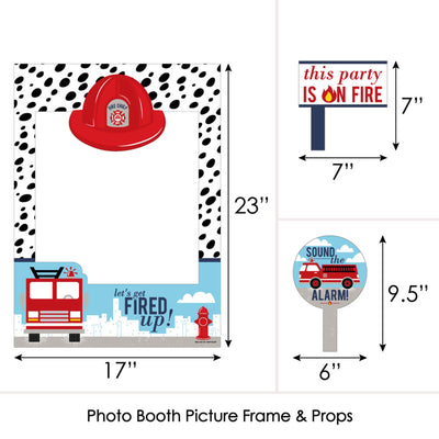 Fired Up Fire Truck - Firefighter Baby Shower or Birthday Party Photo Booth Picture Frame & Props - Printed on Sturdy Material