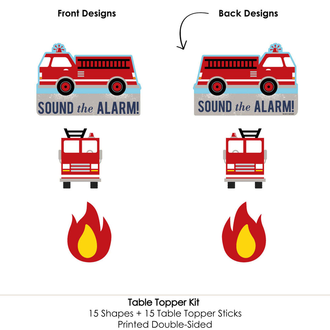 Fired Up Fire Truck - Firefighter Firetruck Baby Shower or Birthday Party Centerpiece Sticks - Table Toppers - Set of 15