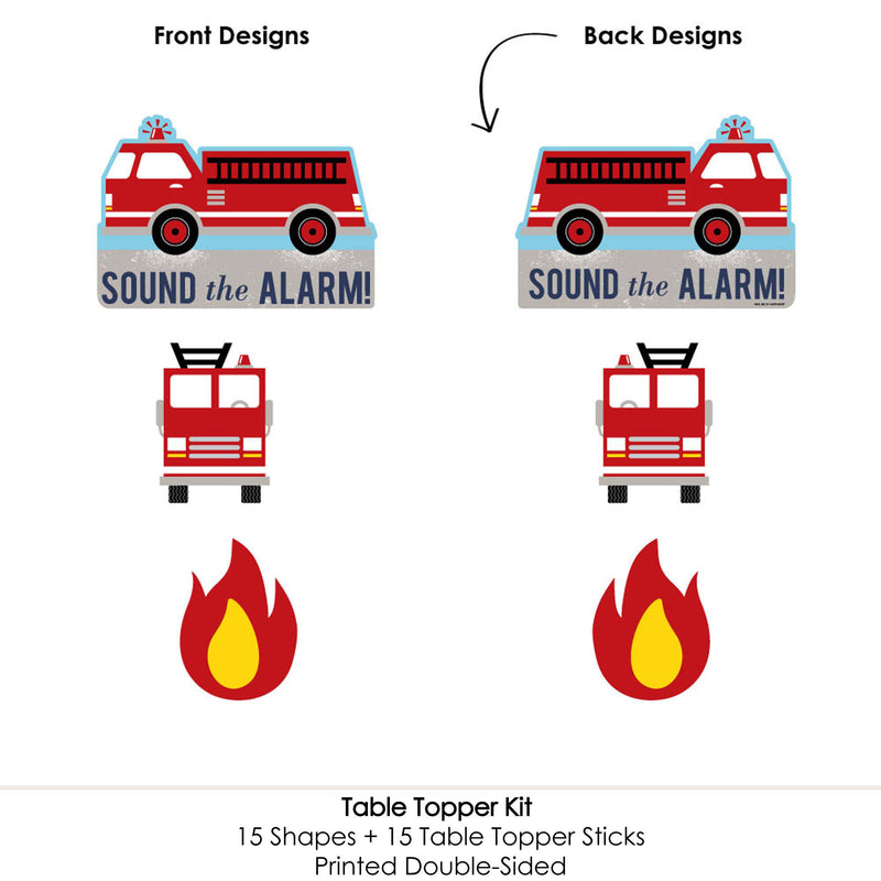 Fired Up Fire Truck - Firefighter Firetruck Baby Shower or Birthday Party Centerpiece Sticks - Table Toppers - Set of 15