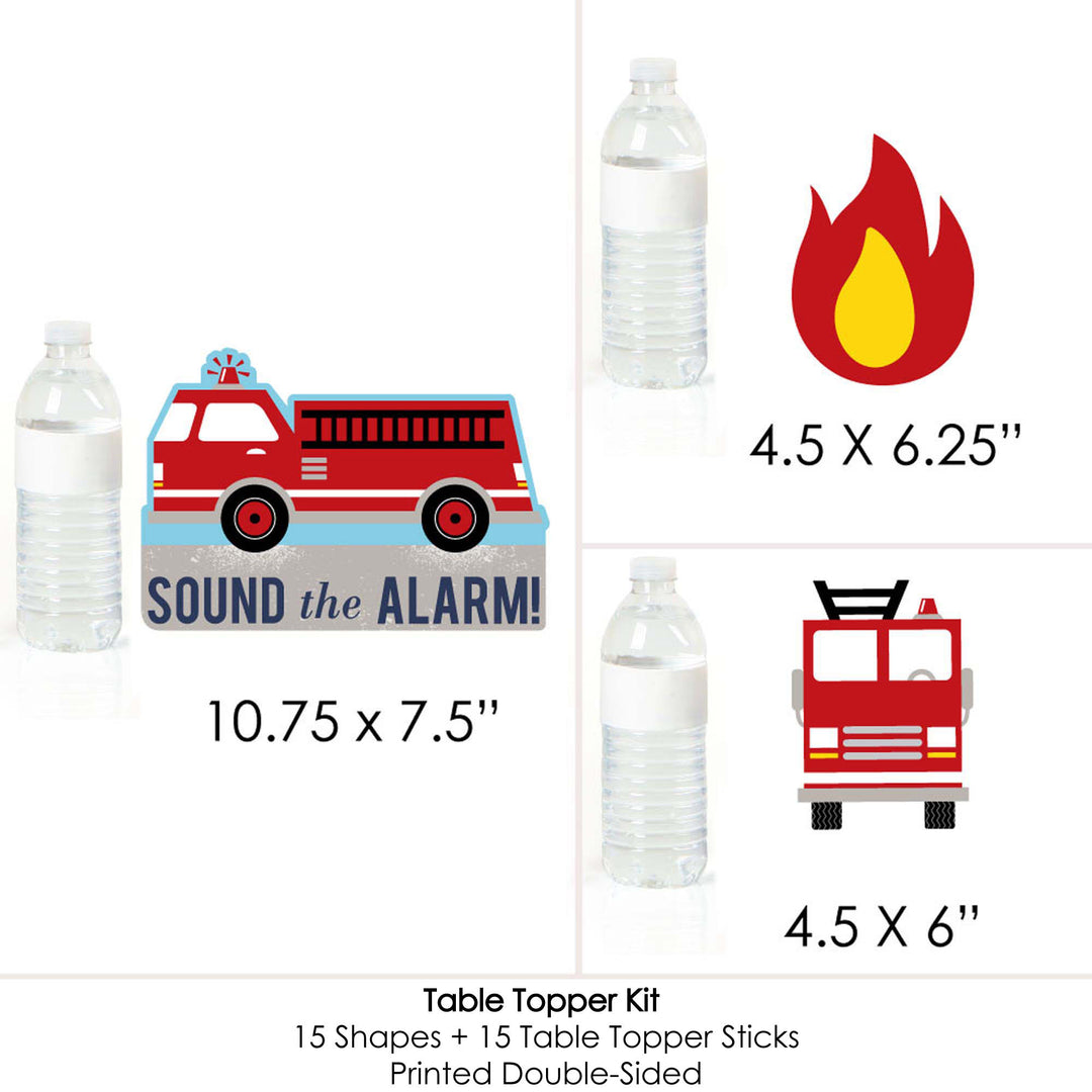 Fired Up Fire Truck - Firefighter Firetruck Baby Shower or Birthday Party Centerpiece Sticks - Table Toppers - Set of 15