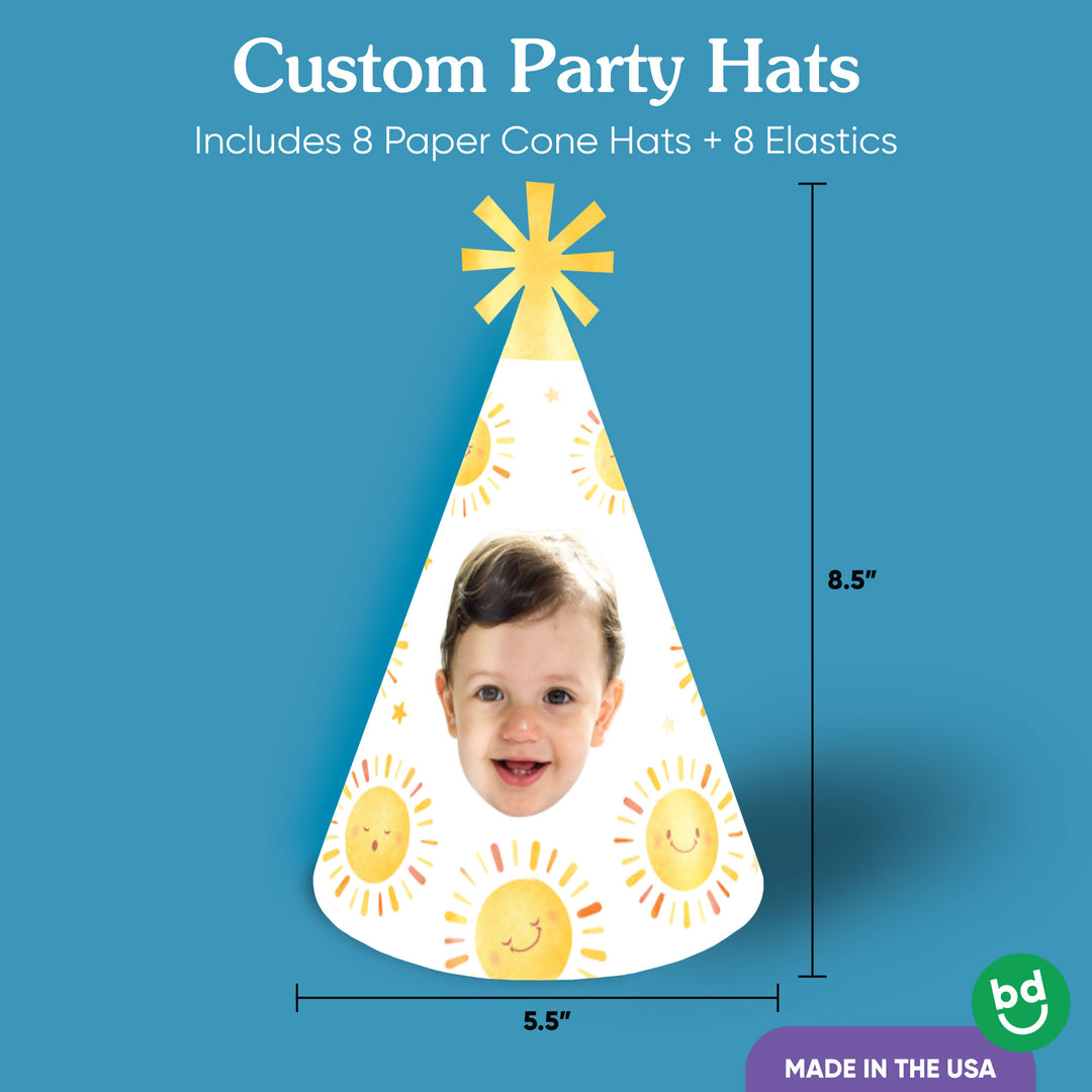 Custom Face First Trip Around the Sun Cone Hats - 8 Ct
