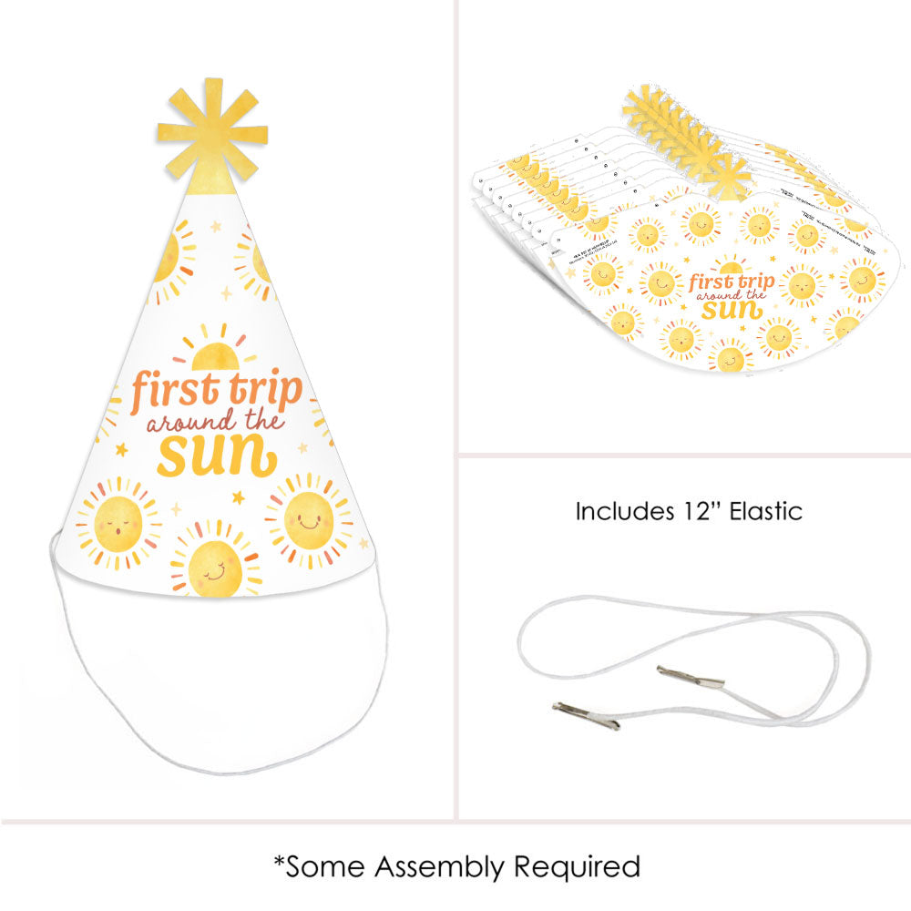 First Trip Around the Sun Cone Party Hats - Set of 8 (Standard Size)