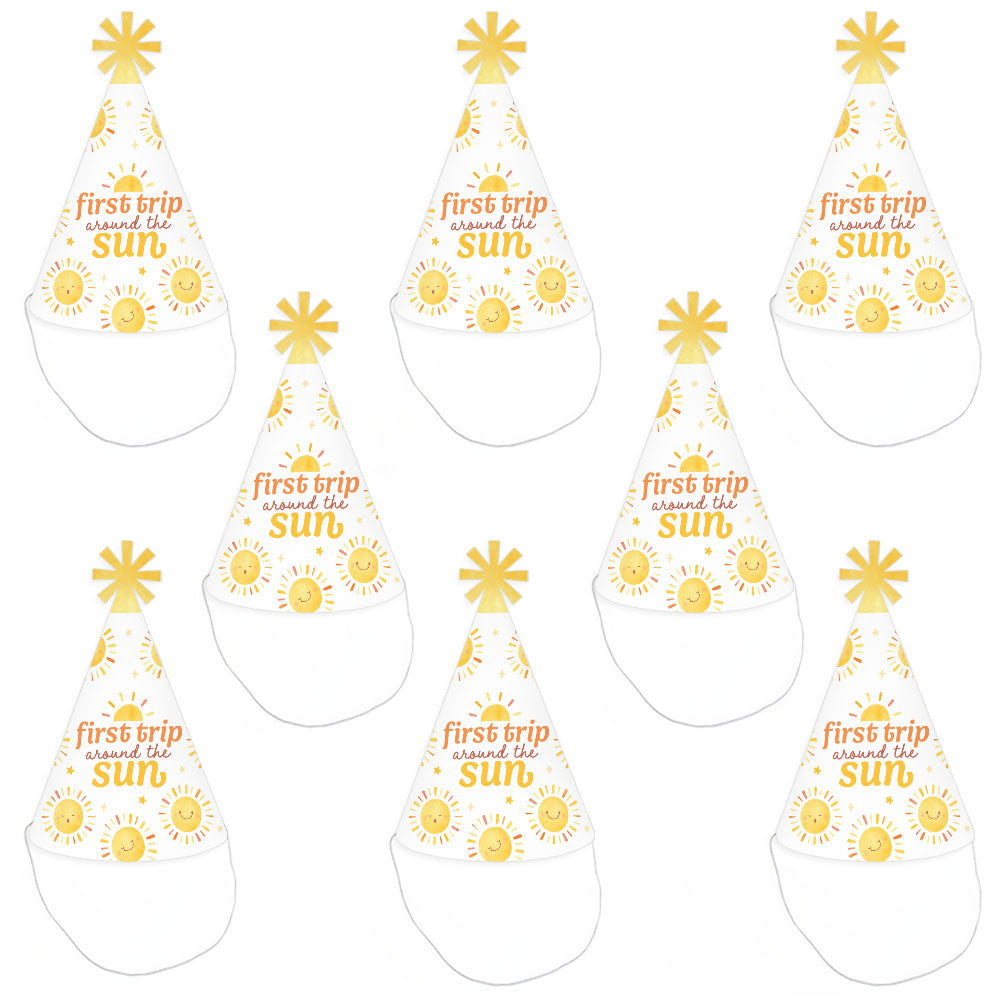 First Trip Around the Sun Cone Party Hats - Set of 8 (Standard Size)