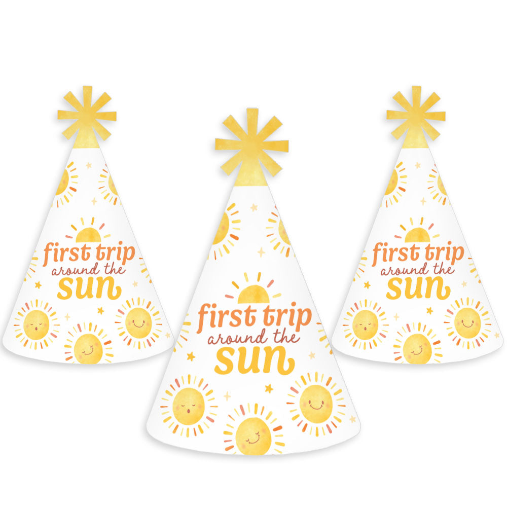 First Trip Around the Sun Cone Party Hats - Set of 8 (Standard Size)