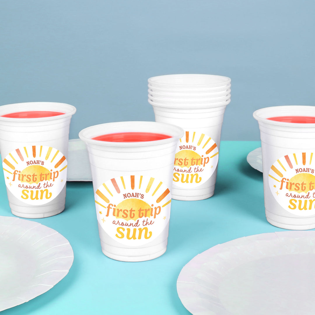Custom Text Party Cups - First Trip Around the Sun - 16 Ct